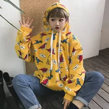 Autumn And Winter Women's Korean Version Of The Bf Wind Loose Cute Cartoon Dinosaur Printing Hooded Sweatershirt Hoodies Women Autumn And Winter Women's Korean Version Of The Bf Wind Loose Cute Cartoon Dinosaur Printing Hooded Sweatershirt Hoodies Women