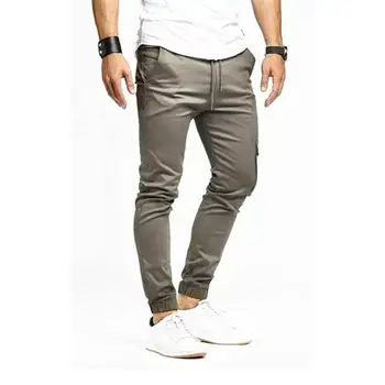 

Men Solid Color Multi-Pockets Cargo Pants Drawstring Sweatpants Long Trousers