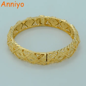 

Anniyo Two Size 6cm & 6.5cm Ethiopian Bangle for Women Gold Color Dubai Bride Wedding Bracelet Africa Arab Jewelry #006702