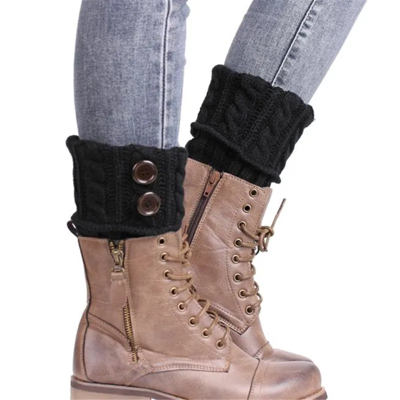 

Winter Women Casual Knitted Leg Warmer Boot Socks Boot Cuffs Soft Stretch Acrylic Fibers Button Toppers Gaiters Calcetines Mujer
