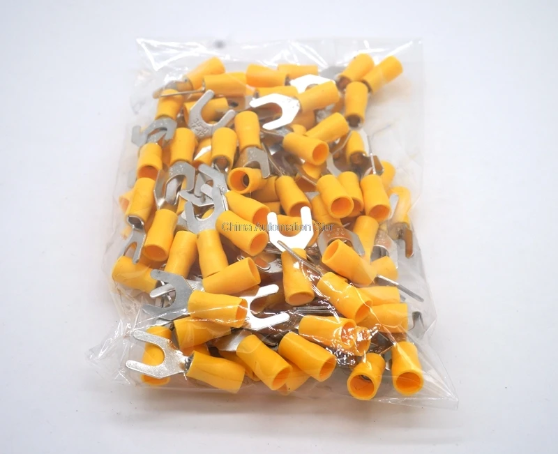 

SV5.5-8 Yellow Terminal Cable Wire Connector 50PCS Insulated Fork Spade Crimp Connector Terminals Electrical Wiring SV5-8 SV
