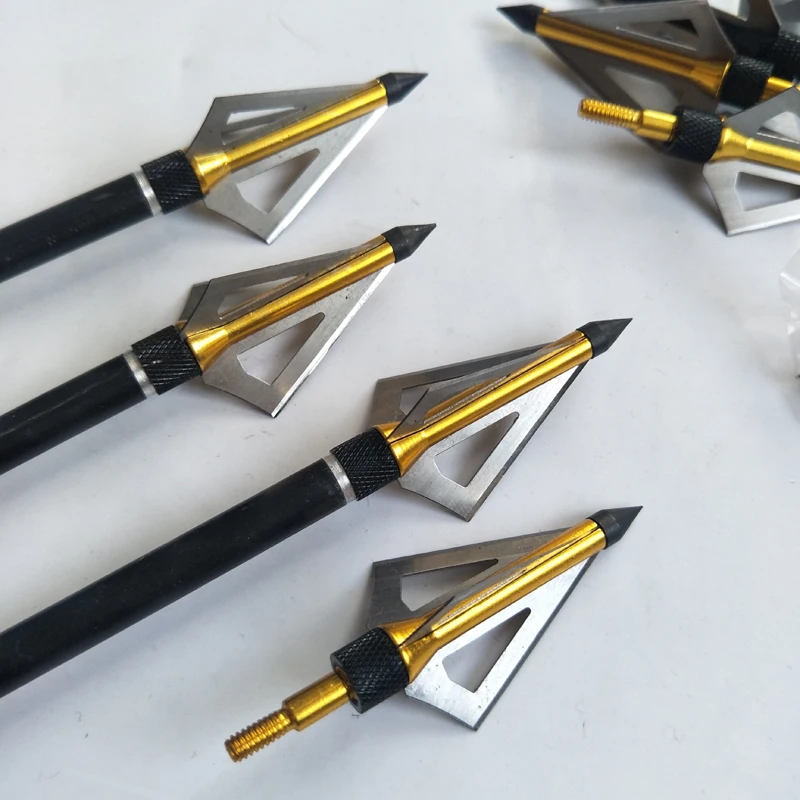 6 pcs الصيد السهم رؤساء نصائح الرماية برودهيد 100 الحبوب النصال ل مجمع القوس والنشاب 3 شفرات الألياف الزجاجية الكربون السهم