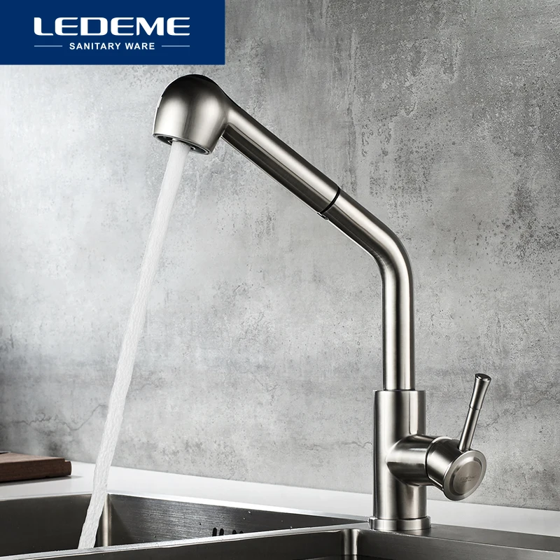 Кухонный кран LEDEME L76014 поворотный распылитель из матового никеля крепление на