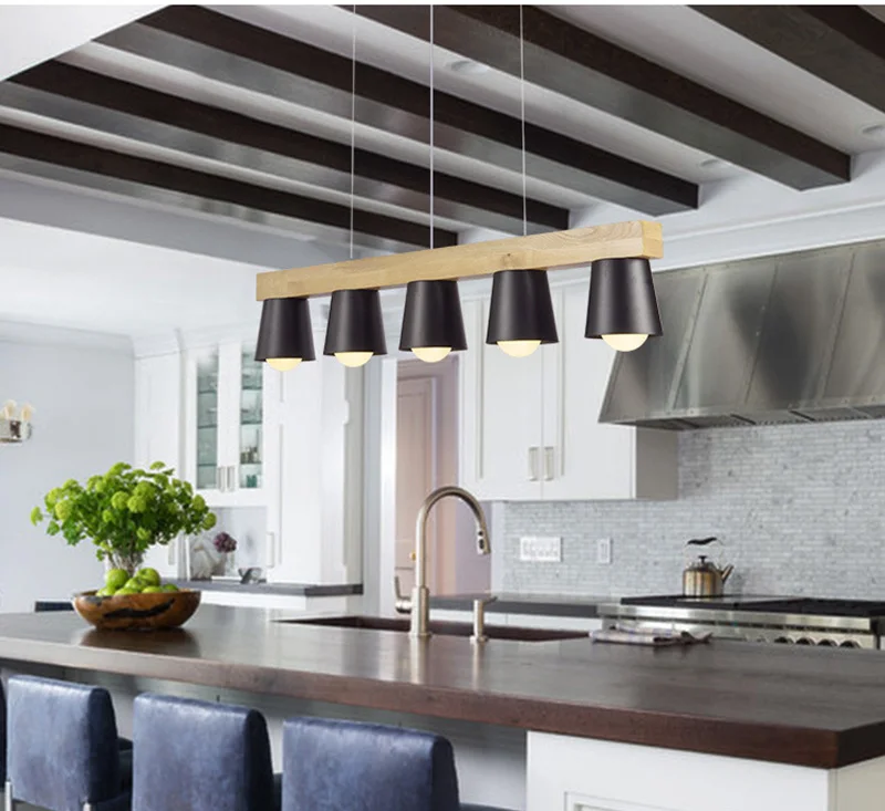 Japan Style Simple Wood Pendant Light Modern Black White Lampshade Wooden Pendant Lights Dining Room Hanging Lamp Kitchen Fixture (12)