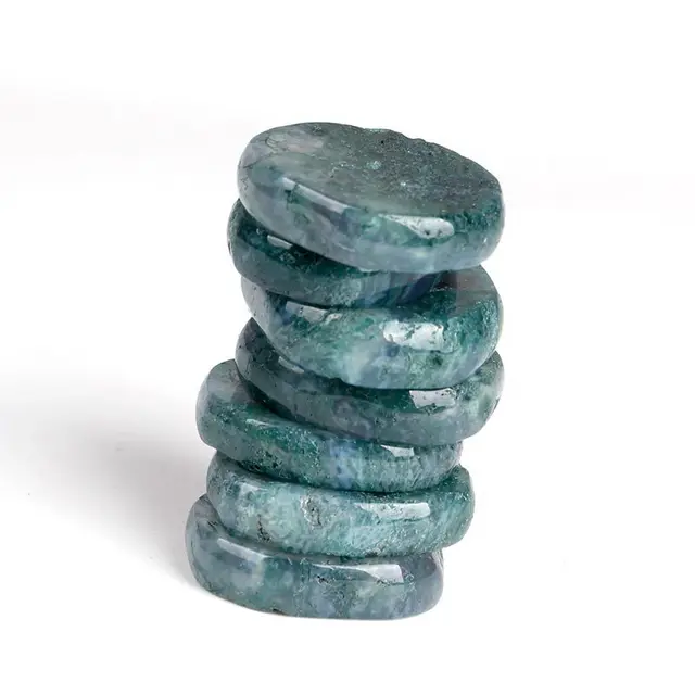 7pcs Green Moss Agate Chakra Stone Set Polished Palm Stone Natural