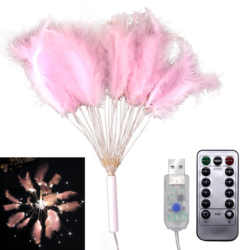 

DIY Feather Fireworks LED Night Light String Remote Control USB Warm Light
