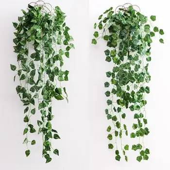 

90cm Party Home Hotel Wall Hanging Decoration Artificial Scindapsus Watermelon Grapes Leaf Silk Plants Plant Leaves Rattan Vine