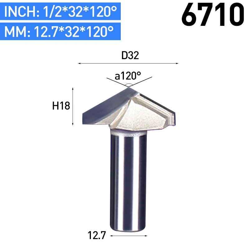 HUHAO 1 шт. 1/" хвостовик 3D Резные фрезы для дерева 120 150 градусов V тип долбежный резак Вольфрам ЧПУ деревообрабатывающий резной инструмент - Длина режущей кромки: 6710