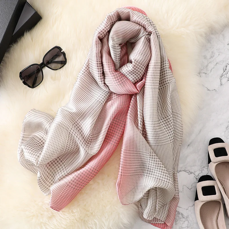 Роскошный брендовый летний женский шарф, Модные Качественные мягкие шелковые шарфы, женские шали, пляжные накидки, длинные шелковые банданы
