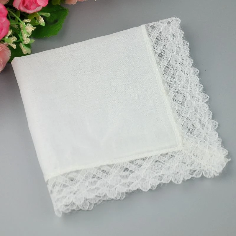 

Hight quality white 100% linen handkerchief polyster lace lady handkerchief free shipping