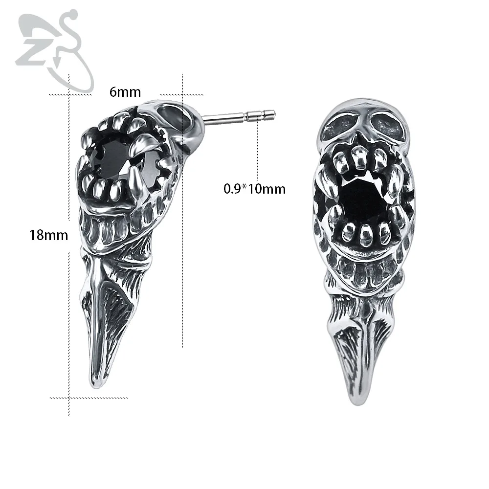 ZS панк-рок 316L серьги-гвоздики из нержавеющей стали для мужчин 2 шт. хип-хоп серьга с черепом с красным CZ камнем мужские байкерские готические ювелирные изделия - Окраска металла: Skull 8