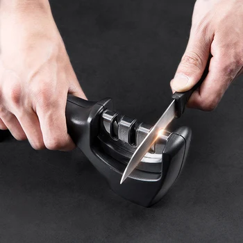 

Portable Knife Sharpener System Sharpener 3 Stages Kitchen Sharpening Stone Household Grinder Knives Whetstone Kitchen Tools 015