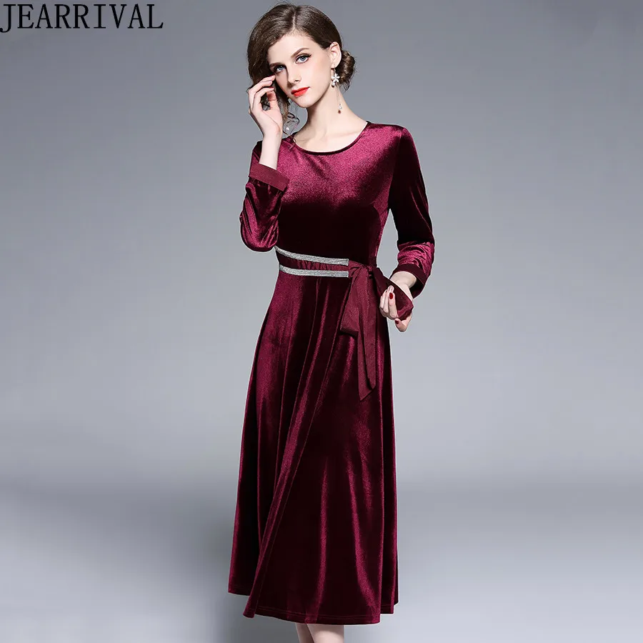 2018 New Winter Long Sleeve Velvet Dress Women Fashion O Neck Vintage ...