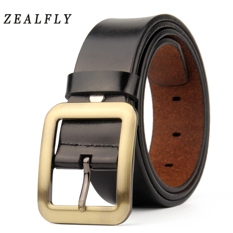 Gold Square Buckle Men's Belt Genuine Leather Strap Vintage High