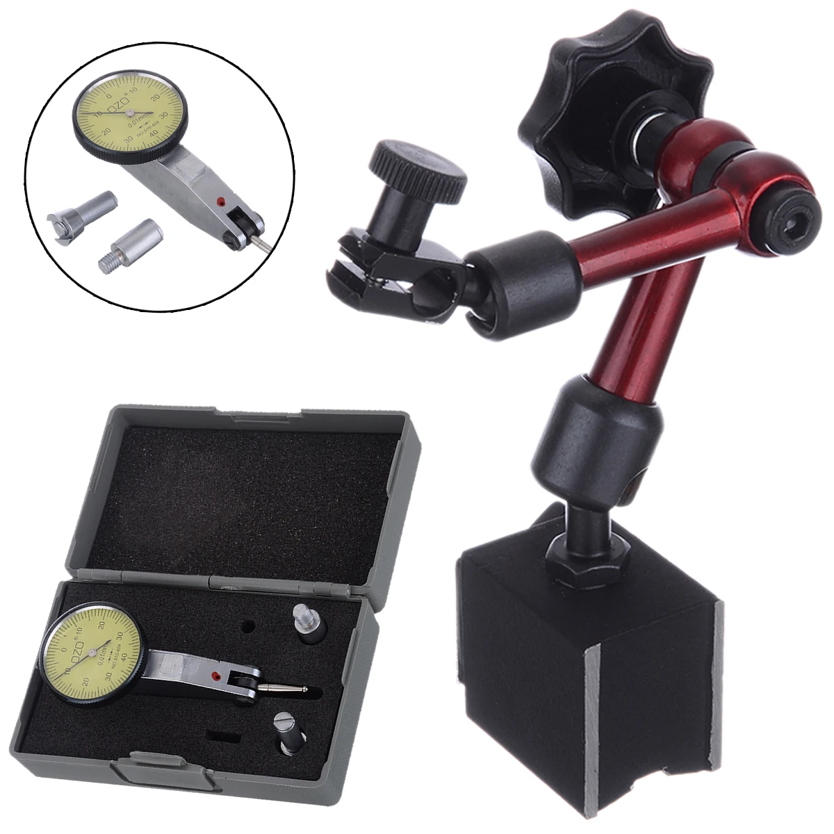 Adjustable Magnetic Base Holder with Digital Dial Indicator 0-0.8mm Red