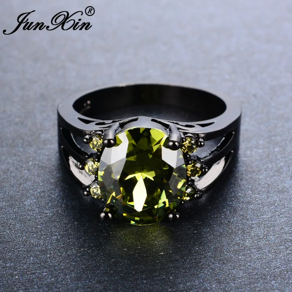 JUNXIN Мода Перидот круглое кольцо модное черное позолоченное ювелирное изделие винтажные свадебные кольца для мужчин и женщин камень по дню рождения подарок