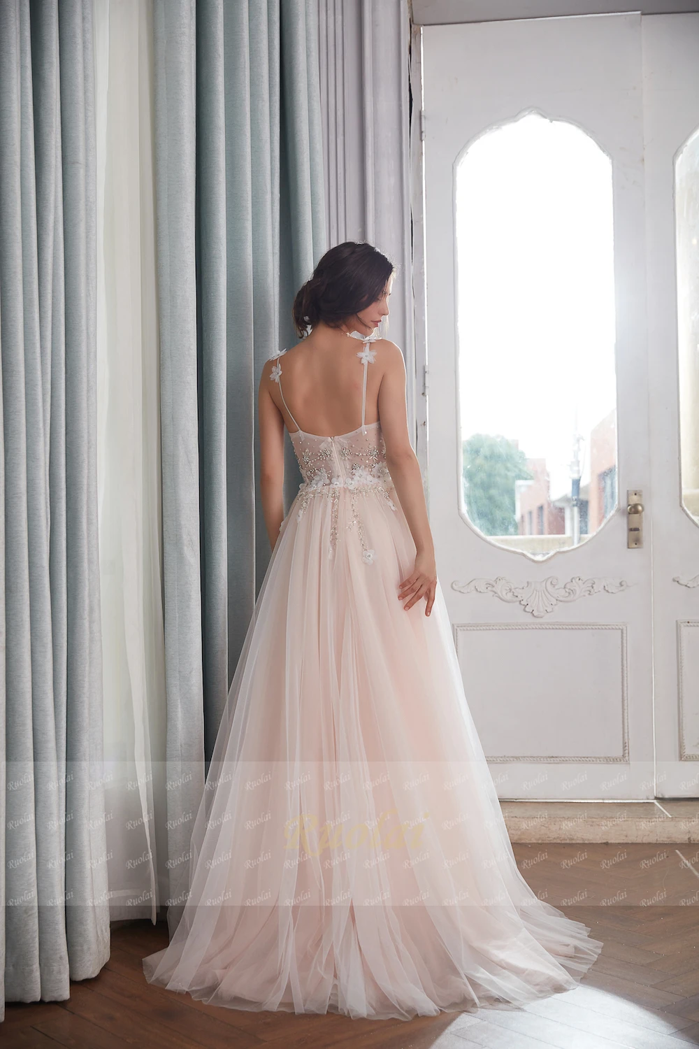 Роскошные вечерние платья с v-образным вырезом, украшенные кристаллами и бусинами, платье для выпускного вечера, румяное Тюлевое вечернее платье, длинное платье, Vestido de Fiesta Largo RE23