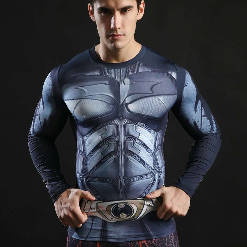 Брендовая мужская футболка супергероя Marvel, футболки с длинным рукавом, футболки для фитнеса Супермена, 3D футболки, компрессионная рубашка, мужские колготки