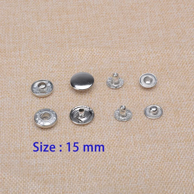 15mm Dia. Silver Purse Snap Fasteners 19/32" Cap Snap Buttons Nickel