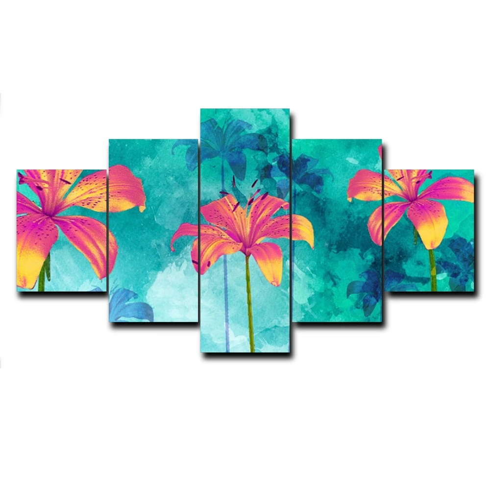 

Vintage 5 Panel Blooming Flowers Garden Posters And Prints Abstract Art Canvas Painting For Living Room Home Decoration No Frame