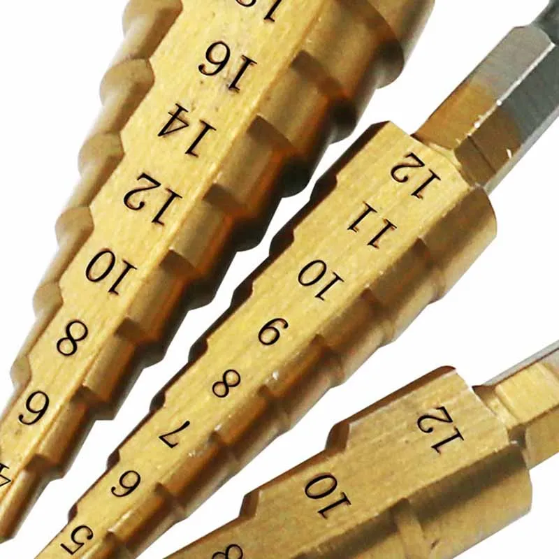 3-12mm 4-12mm 4-20mm Step Cone Drill Bit Hole Cutter Dint Tool Hex Shank Step Drills shank Coated Metal Drill Bit