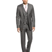 Индивидуальный заказ боковое отверстие две кнопки серый жених смокинг с лацканами с острыми углами жениха лучшие мужские свадебные костюмы(куртка+ брюки+ жилет+ галстук