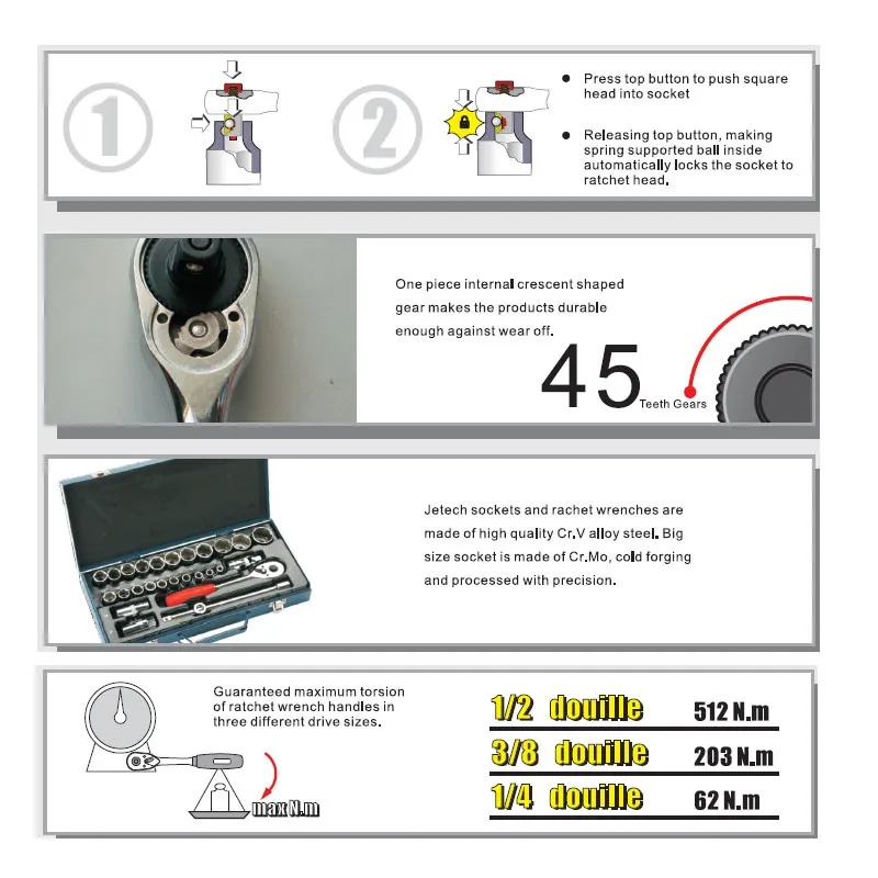 Jetech 46 шт. 3/8 "Drive наборы с, удлинитель 3" 6 "механика инструменты рукава ключ комплект Лимитед cricchetto