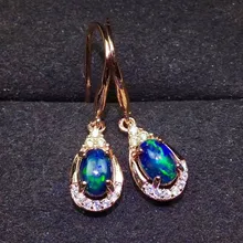 Опал висячие серьги 0.3ct* 2шт драгоценный камень натуральный настоящий черный опал или топаз 925 стерлингового серебра ювелирные украшения# J19011014