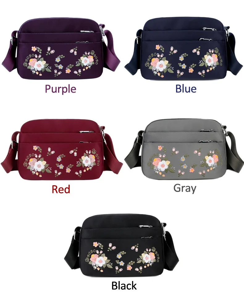 Luxury Brand Flower Shoulder Bag Women Small High Quality Nylon Tote Top-handle Travel Crossbody Bag Embroidery Messenger Bags