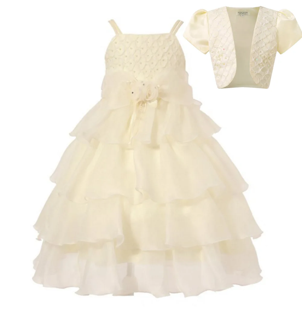 2017 de la muchacha de flor niños vestidos de boda robe fille ceremonie blanco y champagne vestido de las niñas vestidos formales