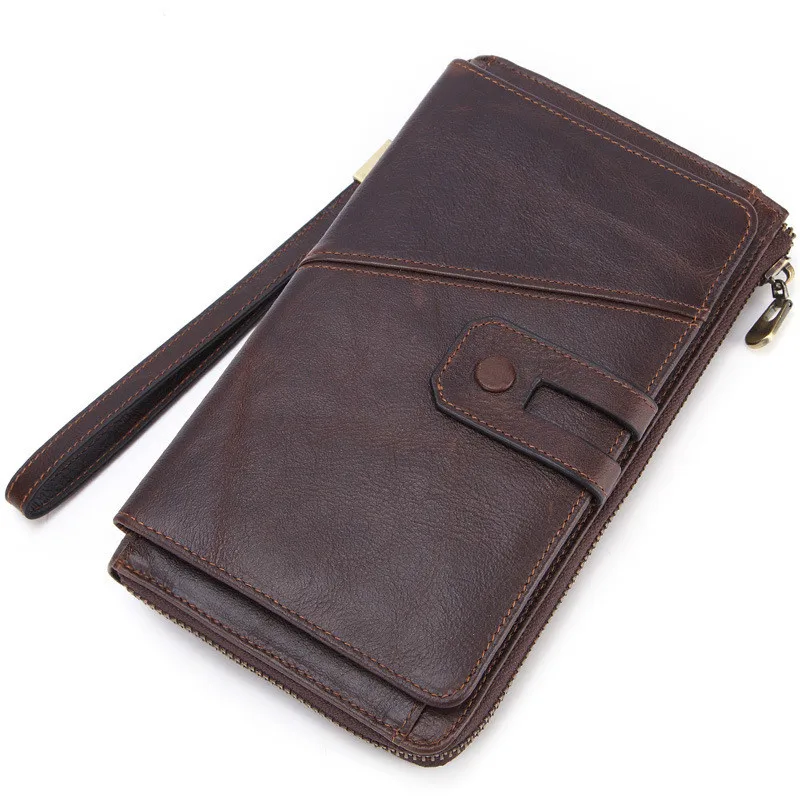 

NEW Men Genuine Leather Clutch Wallet Retro Cowhide Hand Catch Wristlet Purse With Multi-card Slots PR579048
