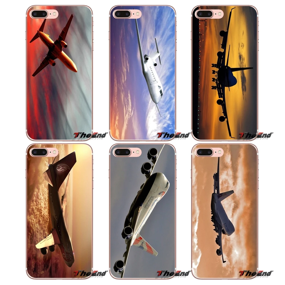 

For iPhone X 4 4S 5 5S 5C SE 6 6S 7 8 Plus Samsung Galaxy J1 J3 J5 J7 A3 A5 2016 2017 Boeing 747 Flying Plane Sunset Soft Case