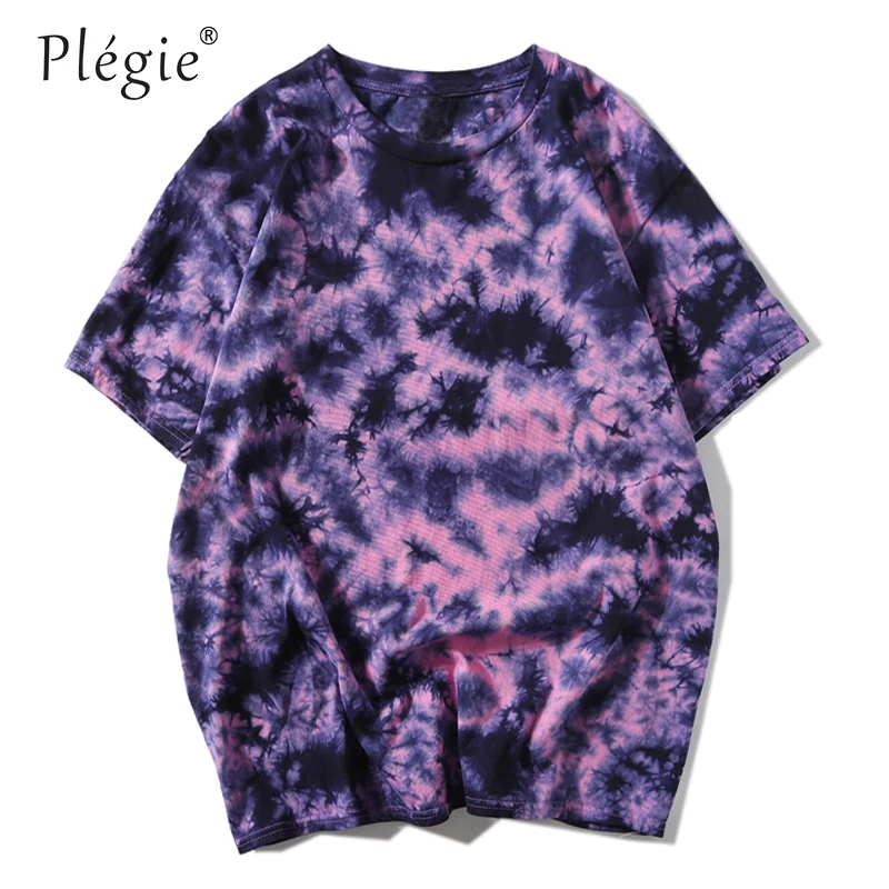 Plegie tie dye футболка унисекс Хип-Хоп футболка летние свободные футболки с круглым вырезом футболка из хлопка 5 цветов - Цвет: purple t shirt