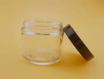 

200g shiny clear/transparent glass cream jar with black plastic lid,200ml cosmetic/eye cream/mask cream/candy food container