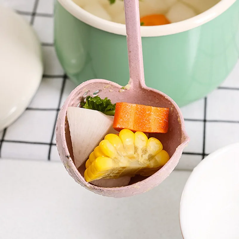 

2 In 1 Hot Pot Dinnerware Porridge Soup Spoon With Filter Skimmer Kitchen Utensil Long Handle Colander pink