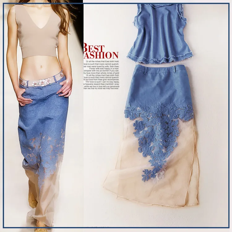Женская джинсовая юбка, технология лазерной вышивки,, высококачественная, на заказ, длинная юбка, ковбойская, Eugen, мозаика, Женская целлюлозная пряжа