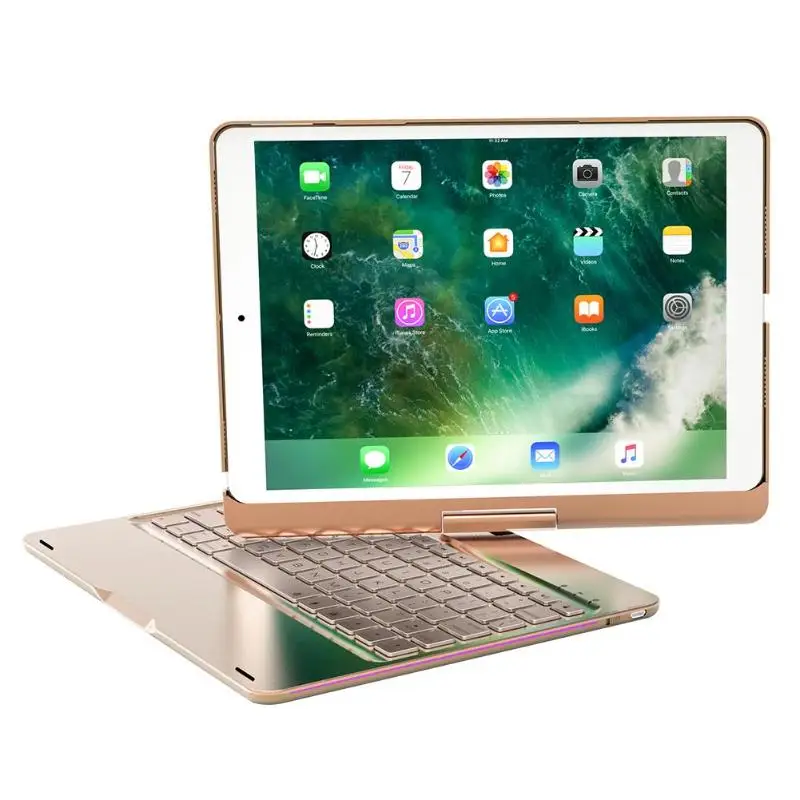 

ALLOYSEED 360 Degree Portable Rotation 7 Color LED Backlit Bluetooth Keyboard 10*7.44*0.61'' for iPad Pro10.5