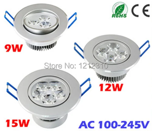 

9W 12W 15W Recessed Ceiling downlight LED lamp Recessed Cabinet wall Bulb 85V-245V for home living room illumination 3pcs/lot