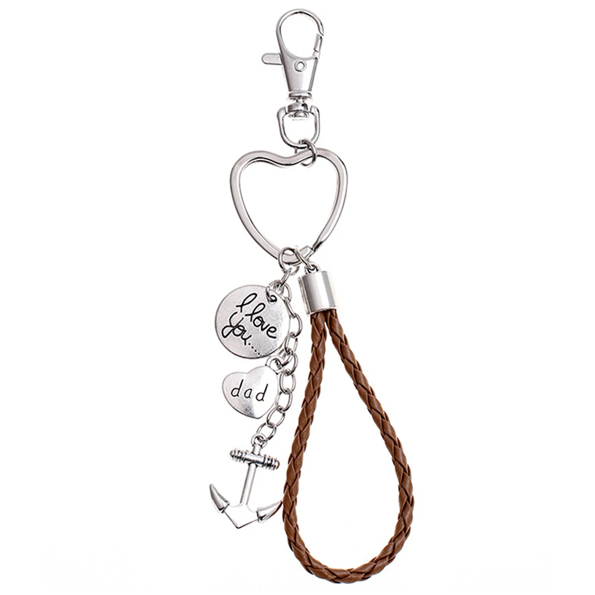 

I Love You Dad Heart Shaped Lettering Keychain with Anchor Pendant Key Ring for Daddy Grandpa Father's Day Gifts