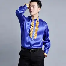Новые мужские рубашки Длинные рукава Производительность мужская рубашка корейский модные костюмы этап певица модератор Camisa masculina Новинка