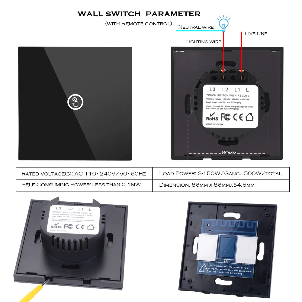 Smatrul 433mhz Smart Wireless Touch Switch Light Rf Remote Control 110v 2v Glass Screen Wall Panel Button Receiver Led Lamp Aliexpress Lights Lighting