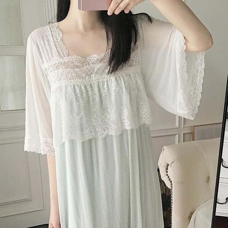 

Summer Short Sleeve Women's Nightgowns Modal Inner Gauze Sweet Sleepwear Elegant Female Sleepshirts Princess Sleep Dress 2226