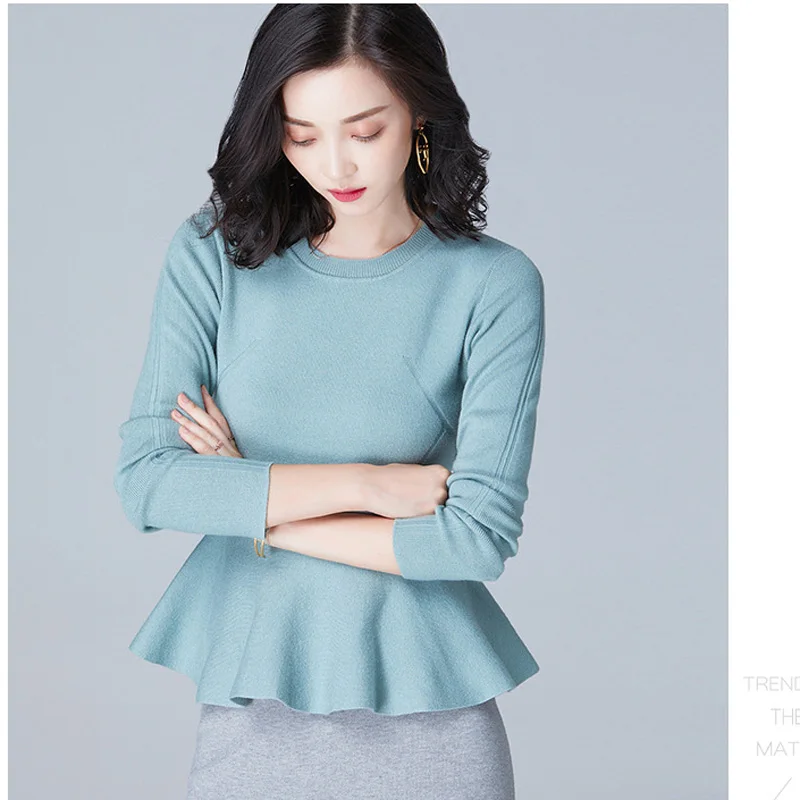 

Spring Autumn Women's Sweater And Pullovers Top Wool Coat Long Sleeve Ruffles New Fashion Blouse Office Lady Sweet