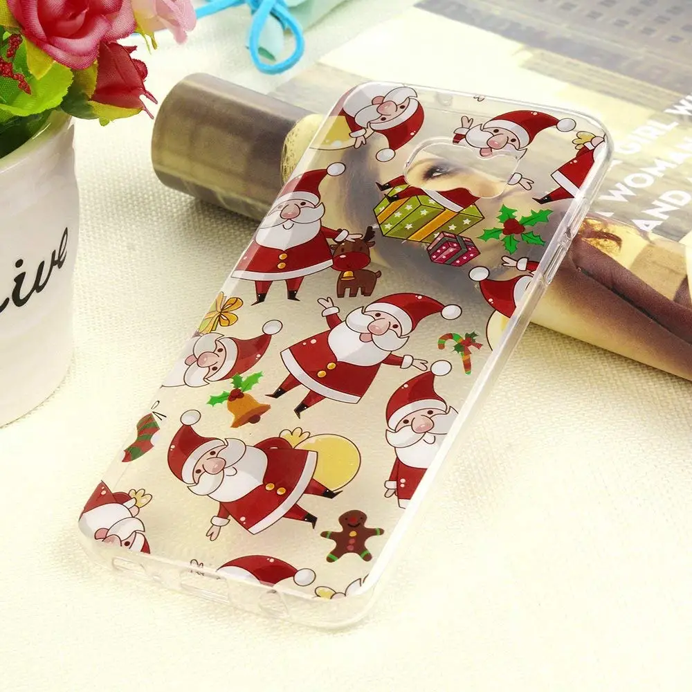 Santa Reindeer Christmas Patterned Clear Slim Soft Case Cover For Samsung S9 S8 S7 Edge Note 9 Note 8 S8 Plus TPU Phone Coque    (13)