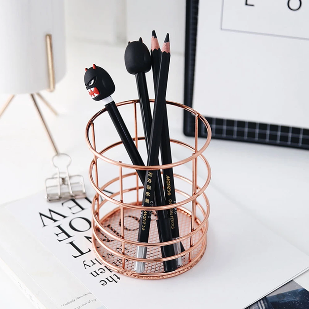 Rose Gold Metal Pen Holder Box Case Makeup Brush Barrel Home Office School Desk Stationery Organizer Supplies | Дом и сад