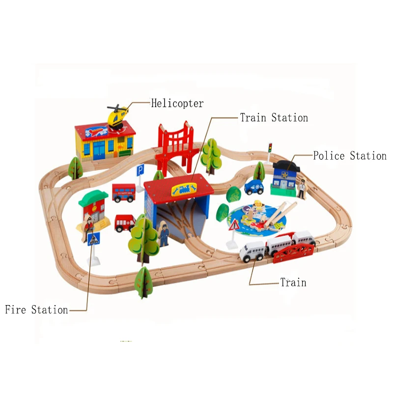 Деревянный поезд трек набор пожарная железнодорожная машина набор деревянный трек строительные блоки магнитный поезд Развивающие