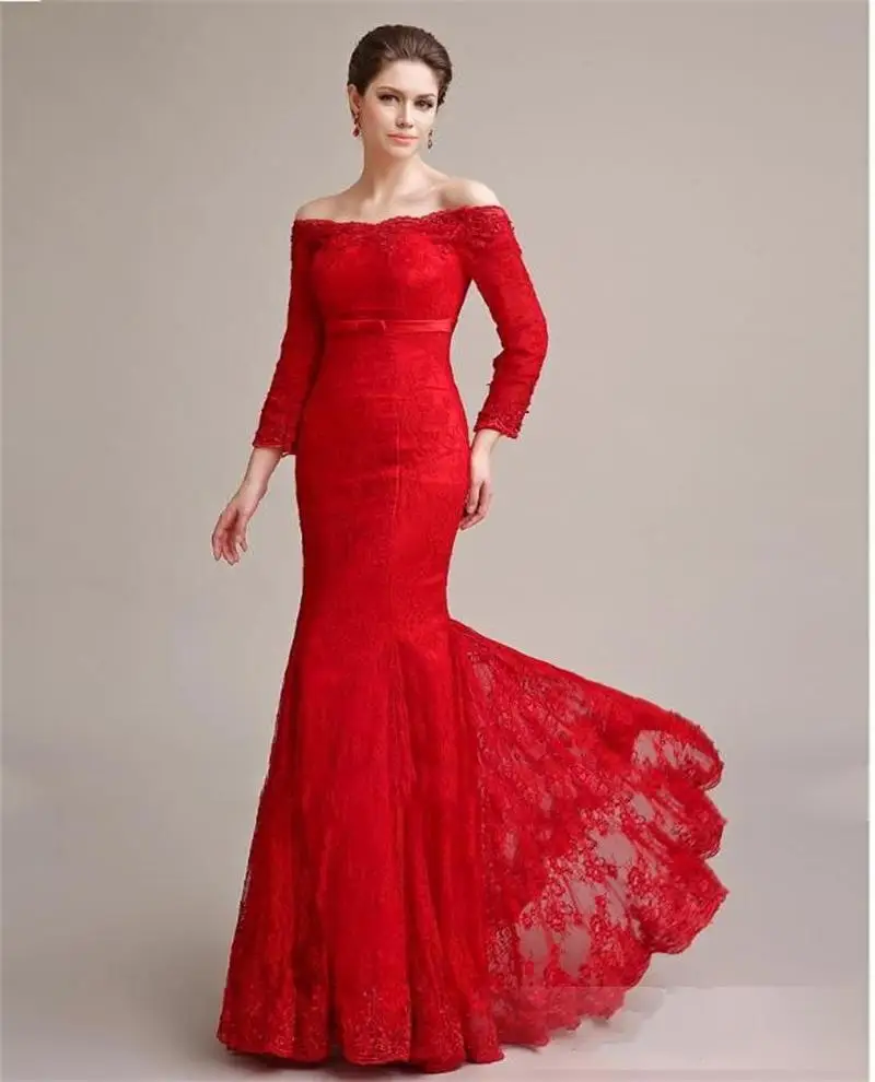 Wedding Red Evening Gown red evening gown with sleeves gommap blog elegant long sleeve lace dresses sexy off shoulder mermaid gowns 2017 prom
