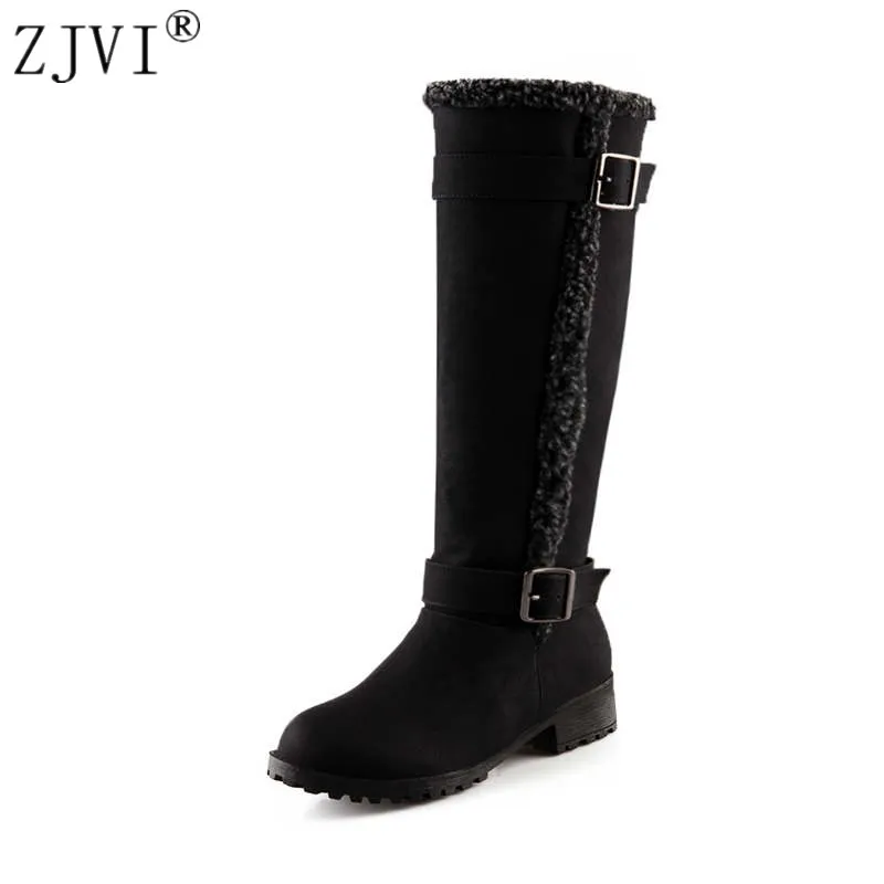 

ZJVI knee high snow boots women autumn Winter Elegant fashion buckle womens thigh high boots 2019 Female woman mid heels shoes
