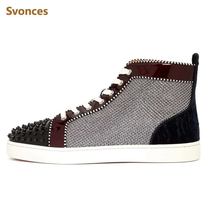 Unisex Fashion Casual Sneakers Luxury Rivets Round Toe High Top Bottom Boots Flat Platform Breathable Patchwork Brand Shoes Men |