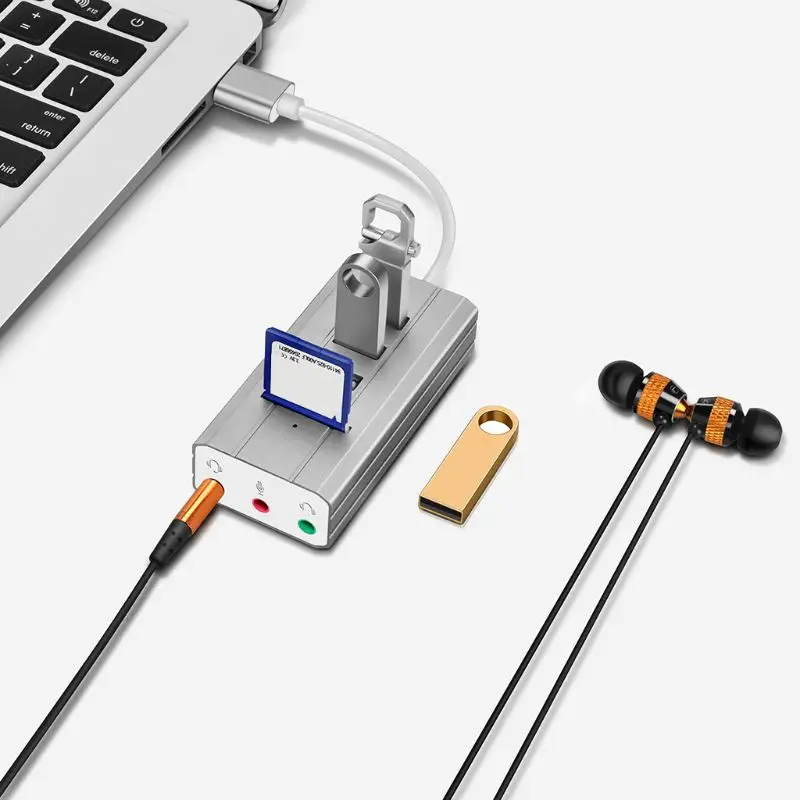 1 шт Высокое качество usb-хаб Тип C до 3 порта USB 2,0 концентратор с звуковая карта цгур кард-ридер 8-в-1 для портативных ПК